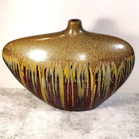 Other - Large Drip Glaze Brown and Red Pottery Skinny Neck Vase
